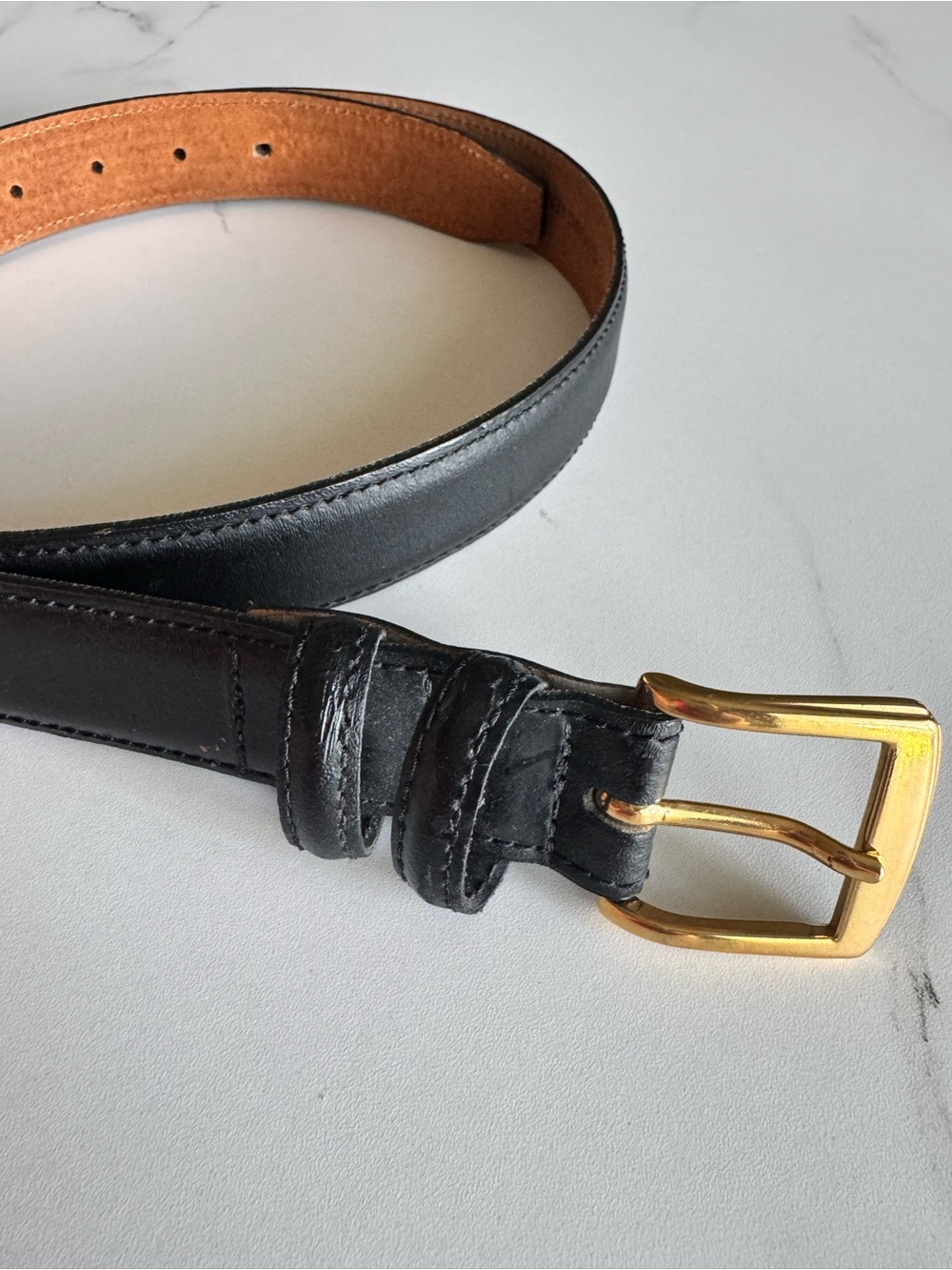 Bill Blass Vintage Genuine Leather Black Belt Gold Buckle Size 36 Made in USA